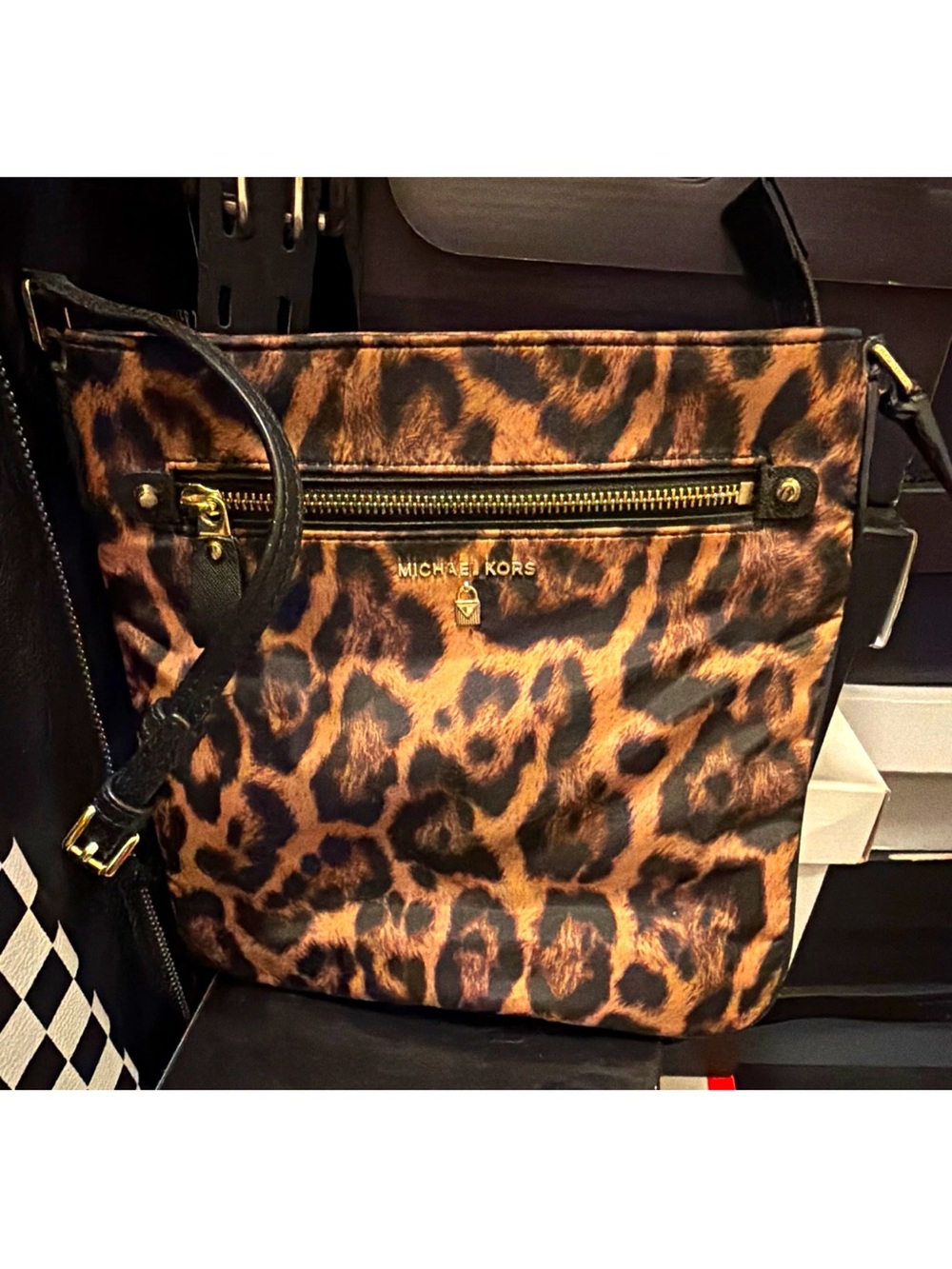 Michael Kors Leopard-Print Crossbody with Gold Hardware